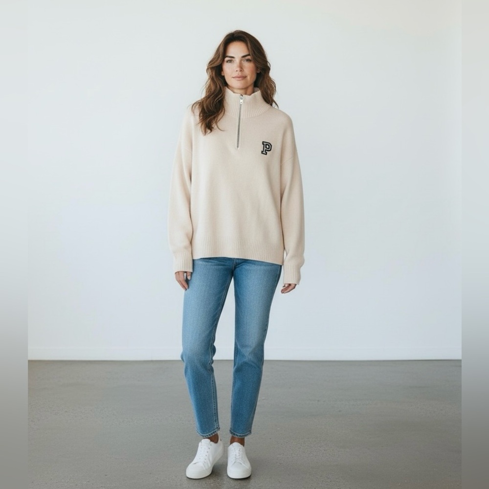 PINK Victoria's Secret Cream Mock Neck Quarter Zip Sweater Size Large